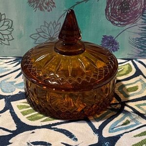 Amber Glass Trinket Box with Lid